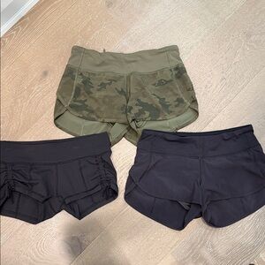 3 pairs of lululemon Women's low rise Shorts